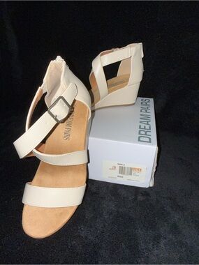 Dream Pairs Nini-2 Beige Crisscross Ankle Strap Wedge Sandals